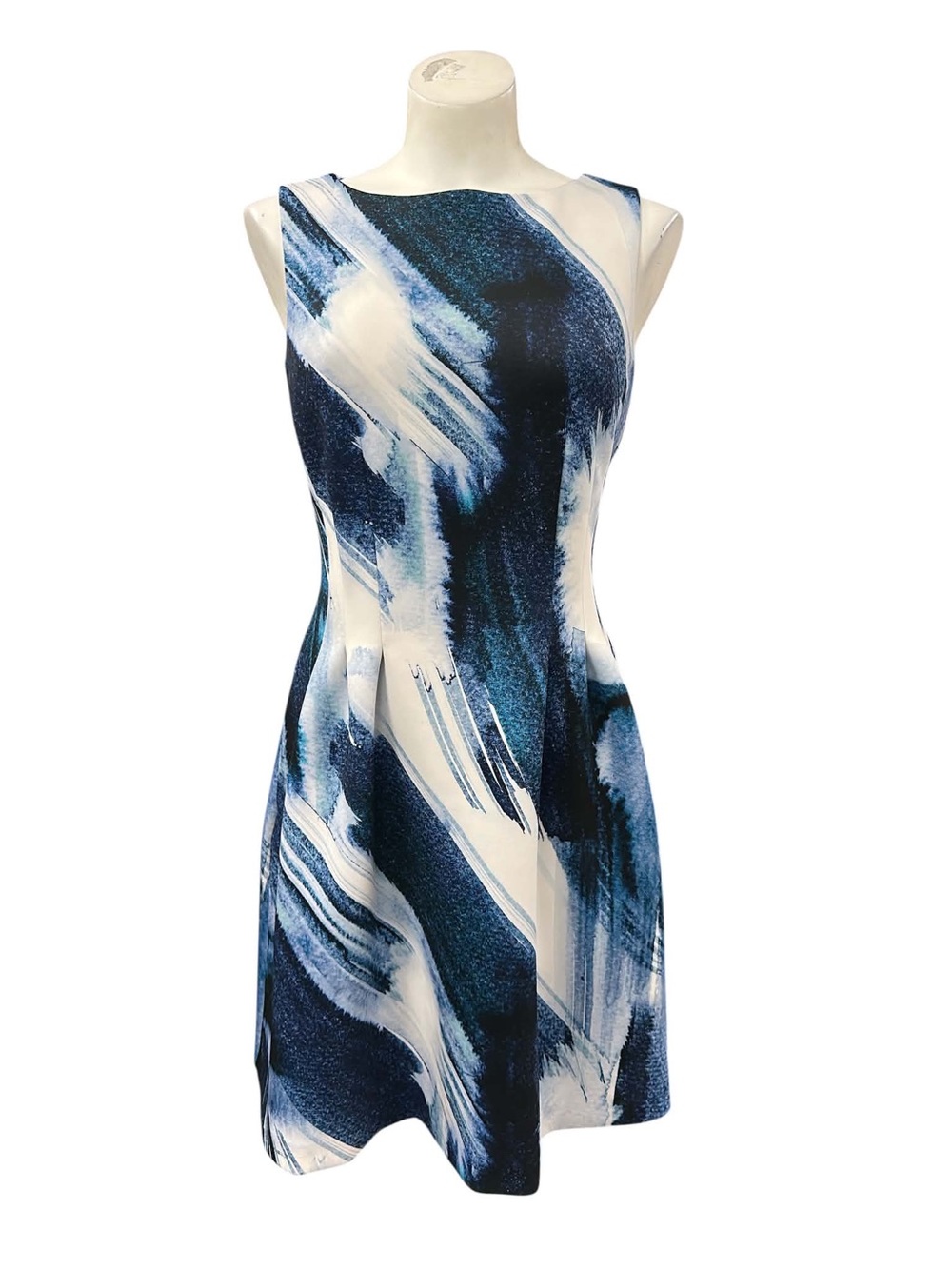 Vince Camuto Navy and White Brushstroke Fit-and-Flare Mini Dress Size S